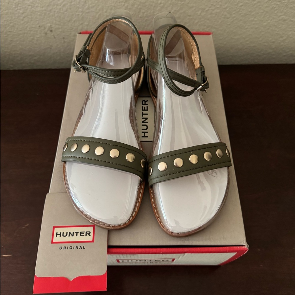 Hunter Olive Green Sandals with Gold Studs